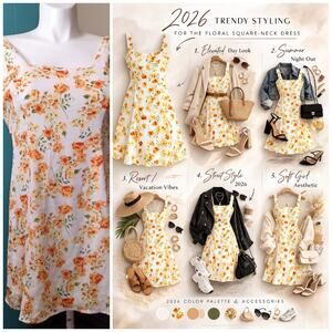 Lulus Day Date White and Orange Floral Print Dress M